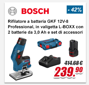 Bosch Rifilatore a batteria GKF 12V-8 Professional, in valigetta L-BOXX con 2 batterie da 3,0 Ah e set di accessori