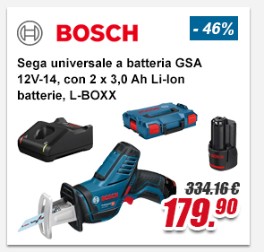 Bosch Sega universale a batteria GSA 12V-14, con 2 x 3,0 Ah Li-Ion batterie, L-BOXX