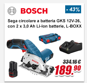 Bosch Sega circolare a batteria GKS 12V-26, con 2 x 3,0 Ah Li-Ion batterie, L-BOXX