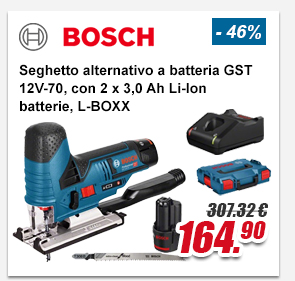 Bosch Seghetto alternativo a batteria GST 12V-70, con 2 x 3,0 Ah Li-Ion batterie, L-BOXX