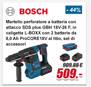 Bosch Martello perforatore a batteria con attacco SDS plus GBH 18V-26 F, in valigetta L-BOXX con 2 batterie da 8,0 Ah ProCORE18V al litio, set di accessori
