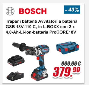 Bosch Trapani battenti  Avvitatori a batteria GSB 18V-110 C, in L-BOXX con 2 x 4,0-Ah-Li-Ion-batteria ProCORE18V