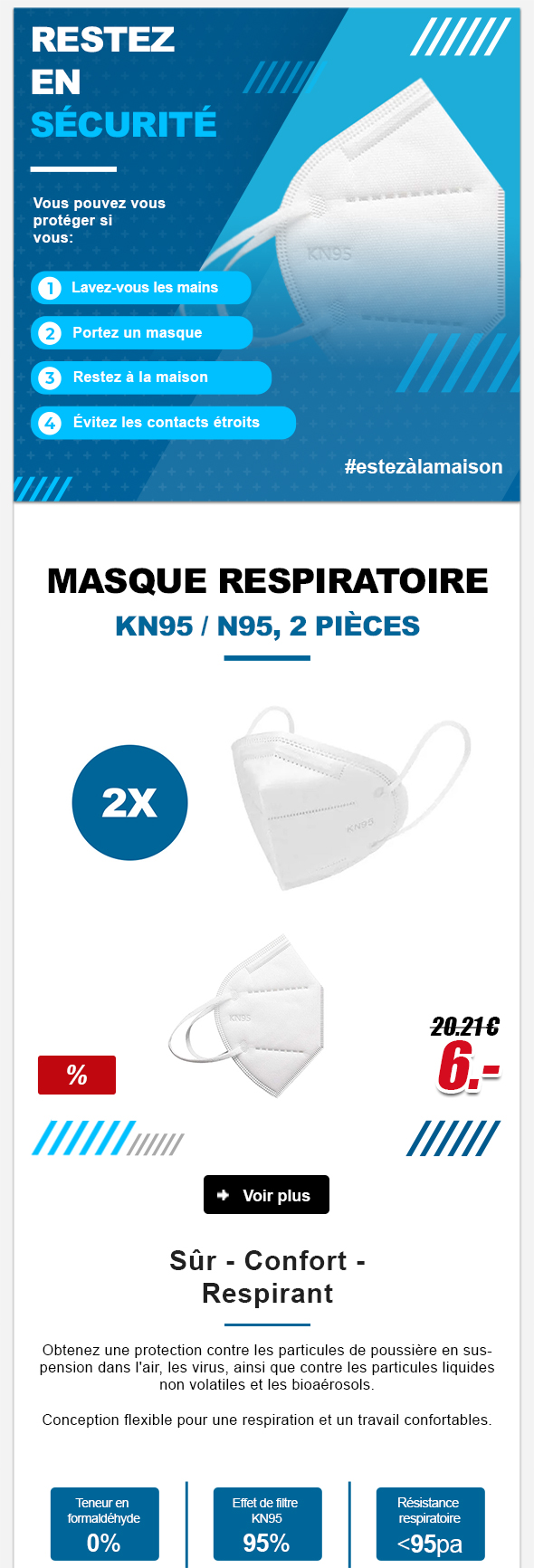 Masque respiratoire KN95 / N95, 2 pièces