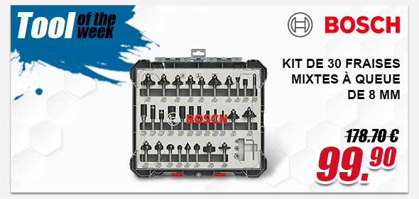 Bosch Kit de 30 fraises mixtes à queue de 8 mm