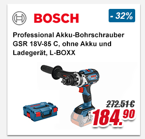 Bosch Professional Akku-Bohrschrauber GSR 18V-85 C mit L-BOXX, ohne Akku und Ladeger&auml;t