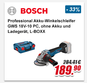 Bosch Professional Akku-Winkelschleifer GWS 18V-10 PC, L-BOXX, ohne Akku und Ladeger&auml;t