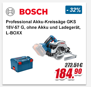 Bosch Professional Akku-Kreissäge GKS 18V-57 G, ohne Akku und Ladeger&auml;t, L-BOXX