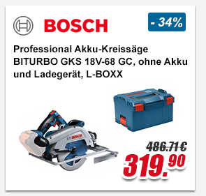 Bosch Professional Akku-Kreissäge BITURBO GKS 18V-68 GC, ohne Akku und Ladeger&auml;t, L-BOXX