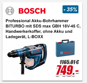Bosch Professional Akku-Bohrhammer BITURBO mit SDS max GBH 18V-45 C, ohne Akku und Ladeger&auml;t, Handwerkerkoffer