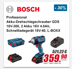 Bosch Professional Akku-Drehschlagschrauber GDS 18V-300, 2 Akku 18V 4.0Ah, Schnellladeger&auml;t 18V-40
