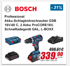 Bosch Professional Akku-Schlagbohrschrauber GSB 18V-60 C, 2 Akku ProCORE18V, Schnellladeger&auml;t GAL 18V