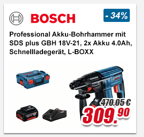 Bosch Professional Akku-Bohrhammer mit SDS plus GBH 18V-21, 2x Akku 4.0Ah, Schnellladeger&auml;t, L-BOXX